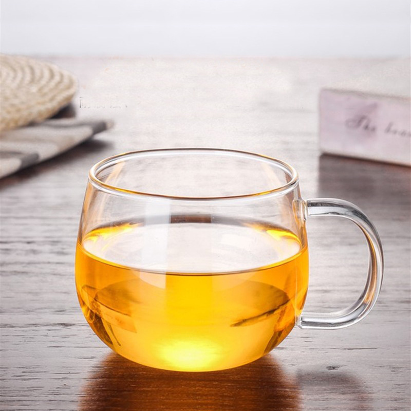 简约圆趣单层玻璃杯透明功夫茶具单把水杯办公室随手咖啡杯厚350