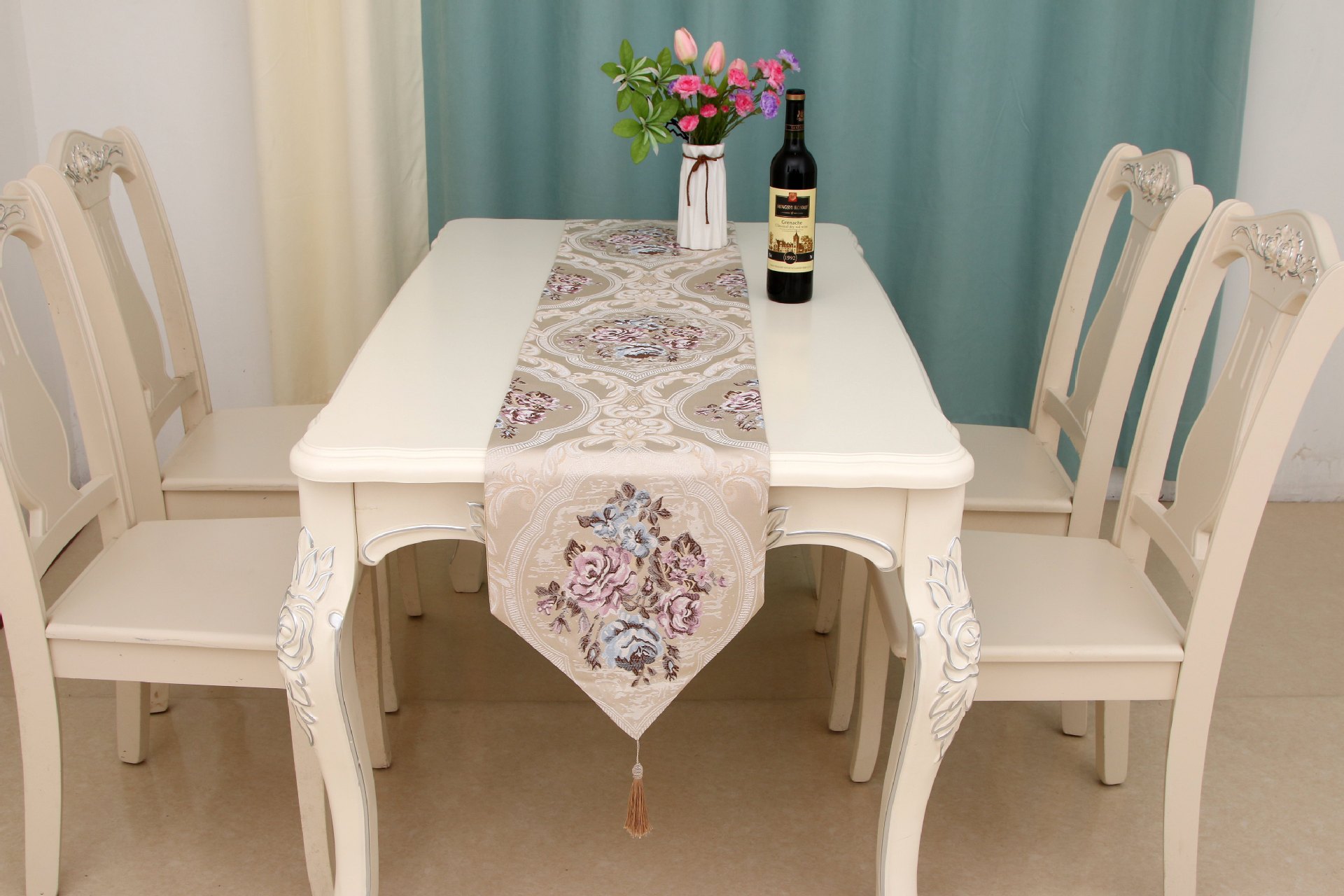 桌旗欧式古典奢华现代色织提花流苏吊穗婚礼餐桌桌旗