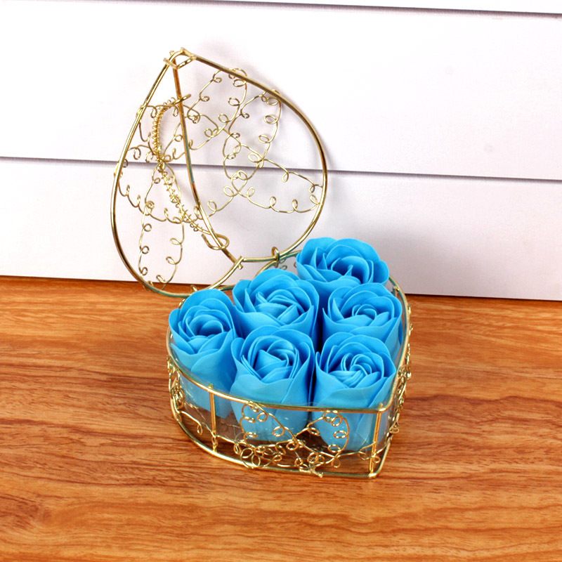 6 Flowers Iron Basket Soap Flower Women's Day Gift Roses Present for Client Creative Gifts Wedding Supplies Wholesale