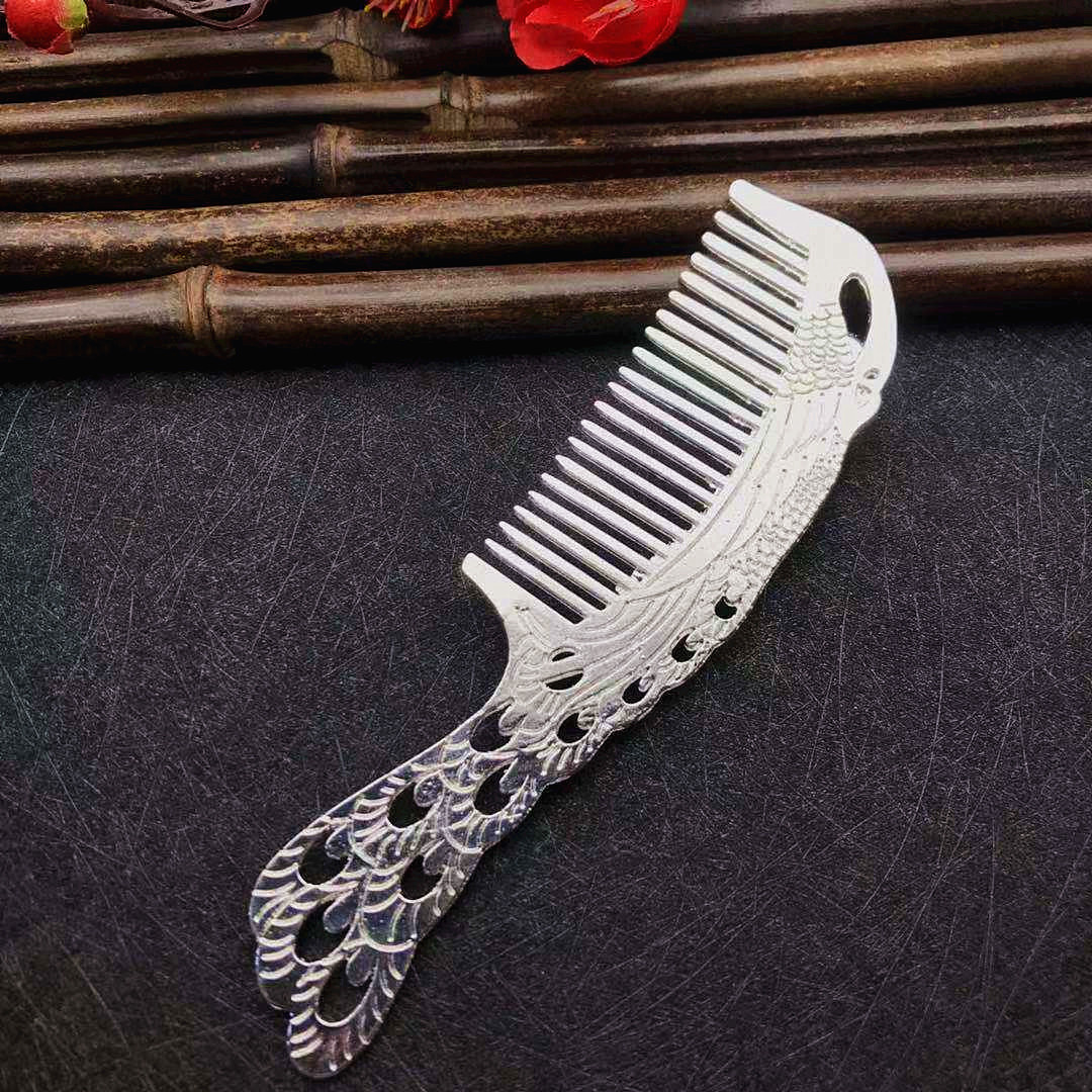 地摊景区热卖高档镀银核子时尚精美节日银梳子礼品流行合金银梳子