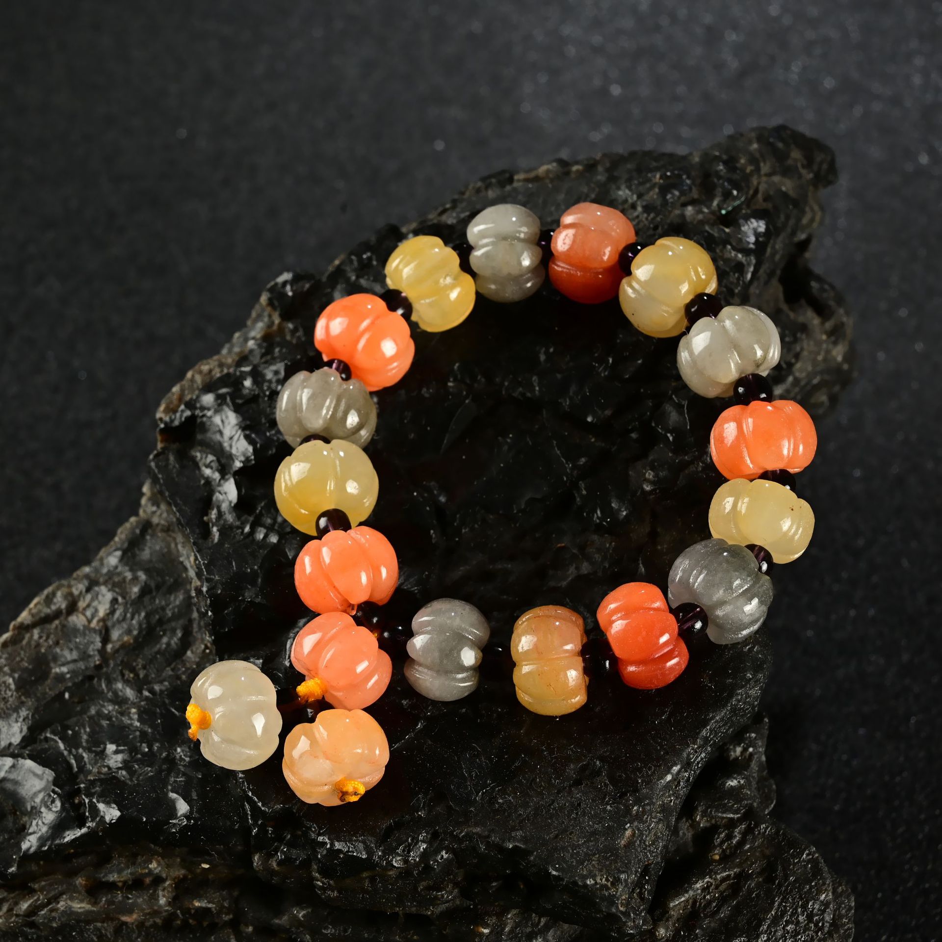 新疆和田玉天然乌尔禾多彩宝石光冰种金丝玉南瓜手串手链戈壁玉