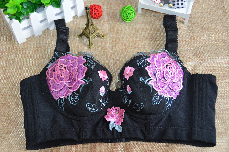 新3d立体花朵刺绣记忆钢圈调整型文胸 有钢薄款聚拢内衣 一件代发