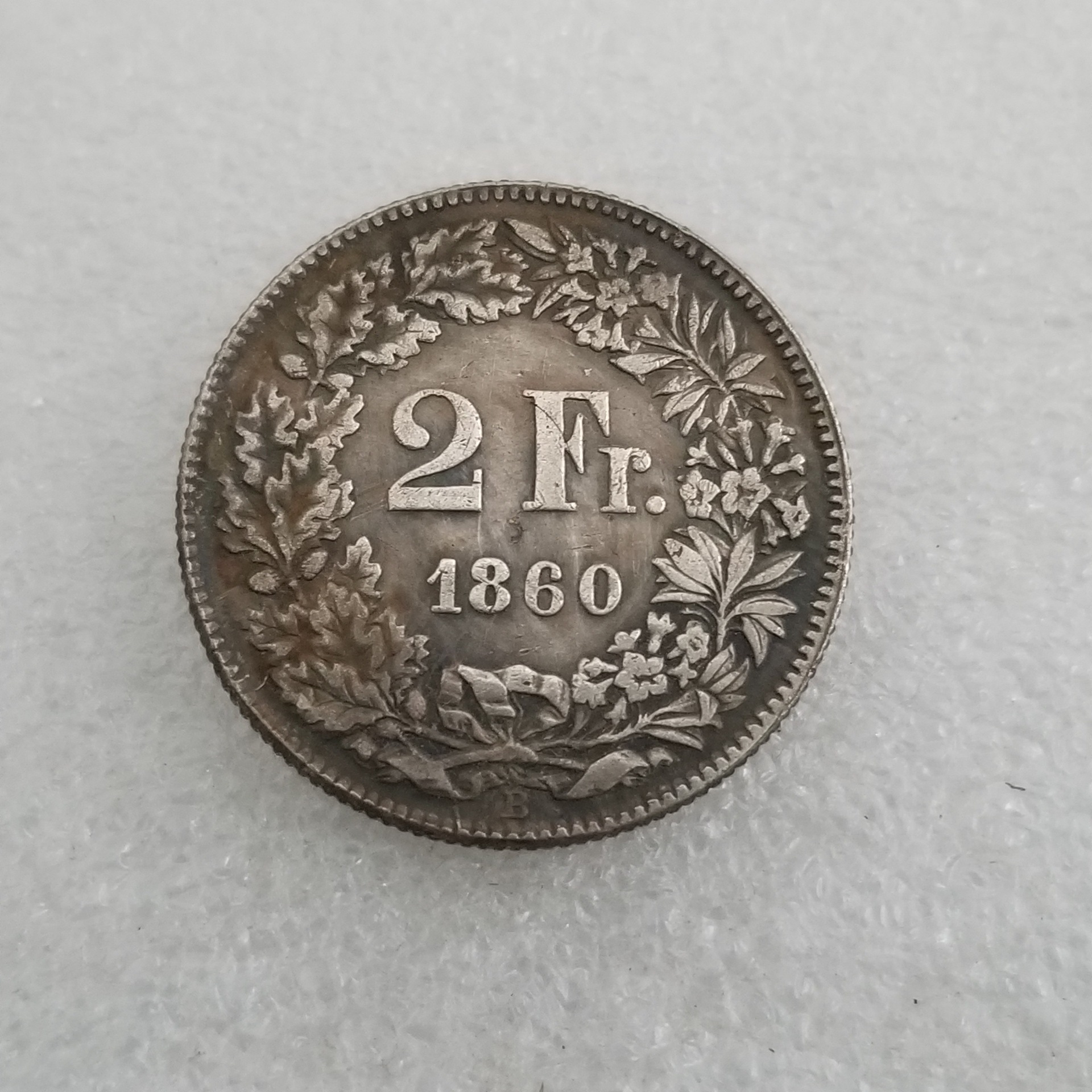 仿古工艺品瑞士1860年2fr黄铜镀银做旧银元银圆外贸