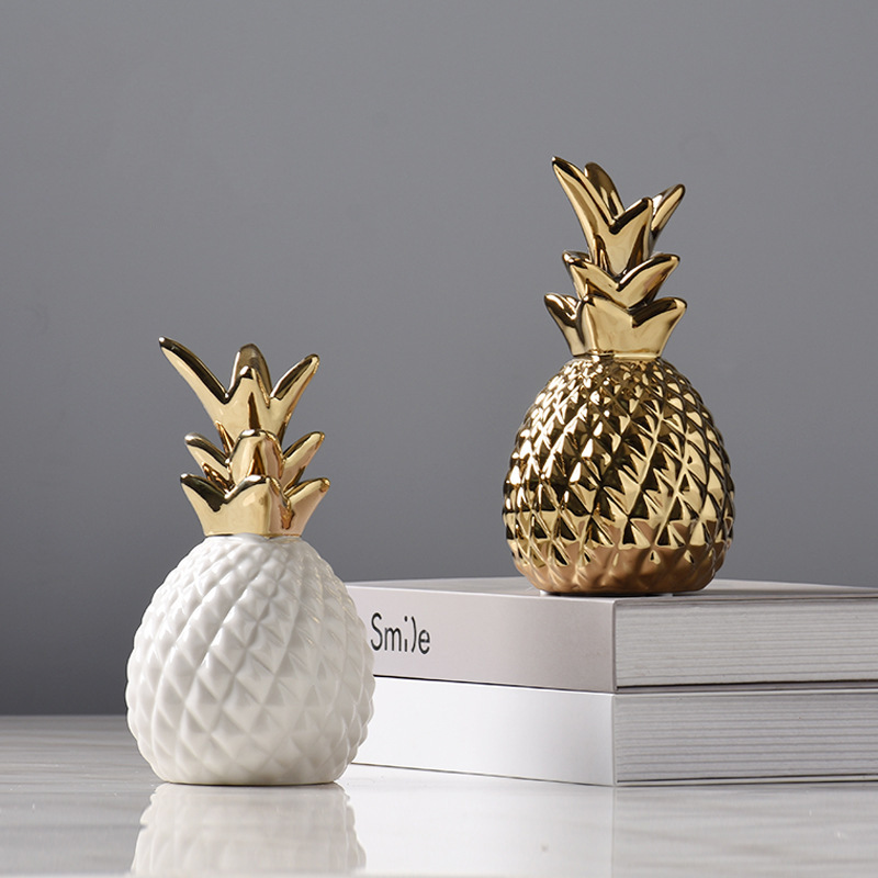 创意菠萝造型陶瓷摆件 水果凤梨摆设道具 ins室内装饰品家居摆件