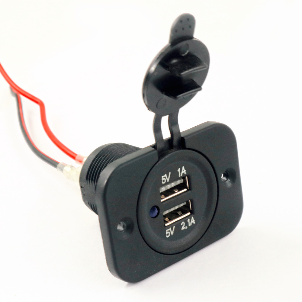 双usb12-24v尼龙点烟器母座3.1a 车充母座摩托车点烟器插座