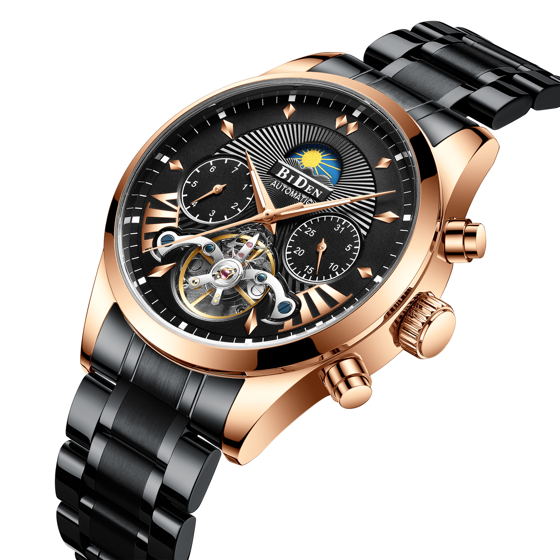 biden拜登新款高档钢带多功能防水机械表 男士外贸手表厂家批发