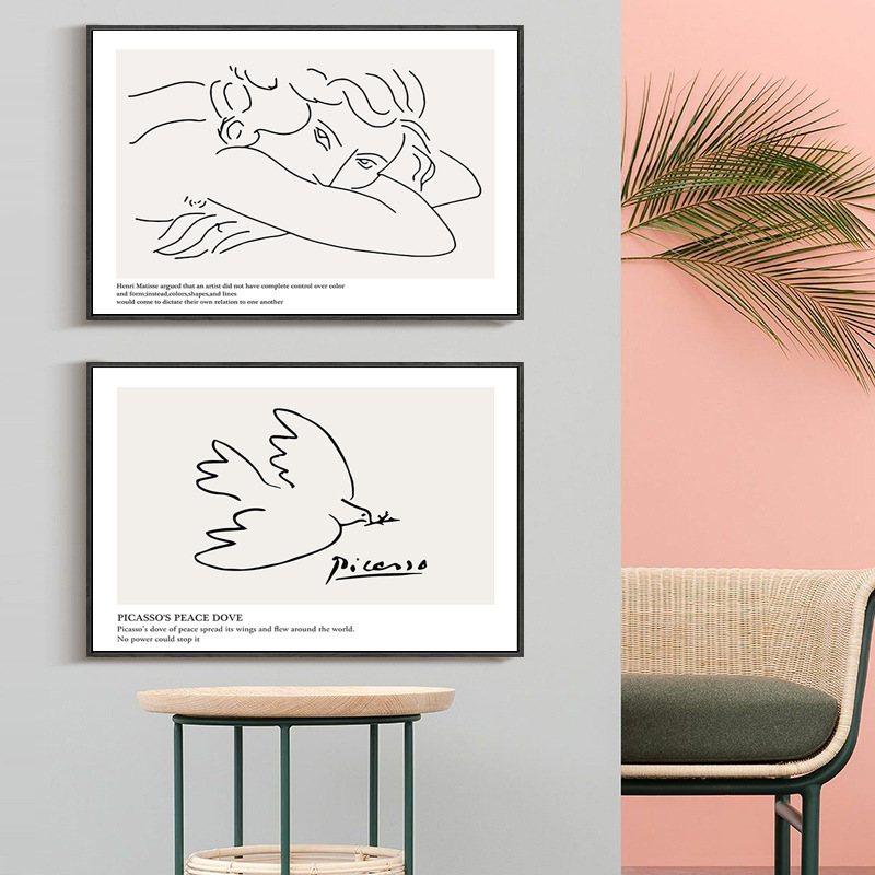 厂家现代客厅装饰画北欧 马蒂斯线条抽象和平鸽艺术抽象画