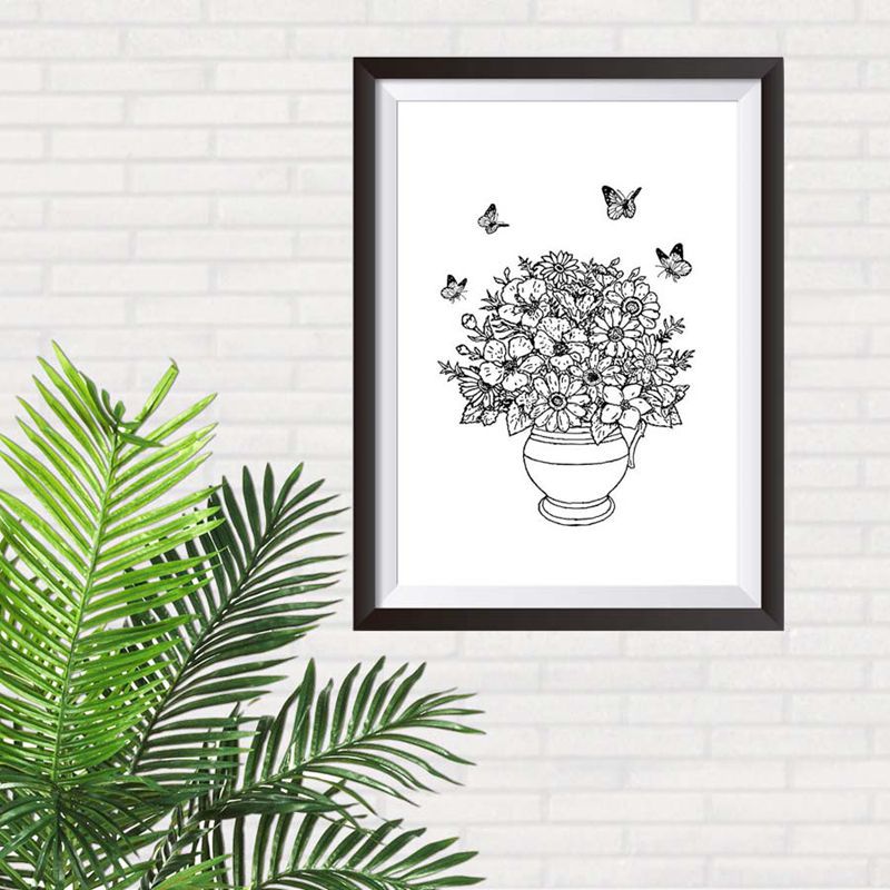 复古黑白植物装饰画沙发客厅卧室壁画挂画花朵树木艺术画芯pr1426