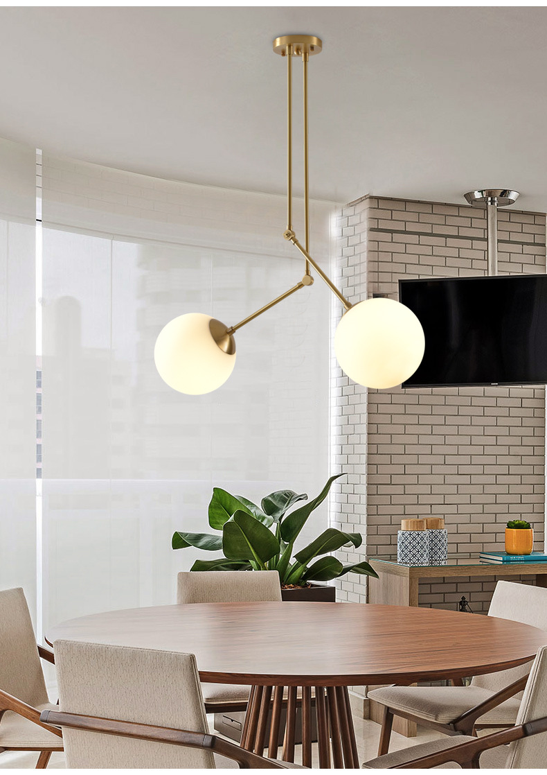 全铜餐厅餐桌吊灯 极简造型北欧铜艺灯具创意个性玻璃球吊灯