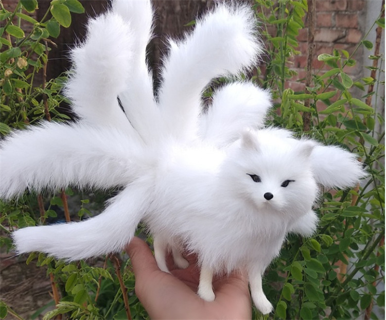 仿真九尾狐模型仿真狐狸毛绒玩具狐仙玩偶小狐狸创意装饰白狐摆件