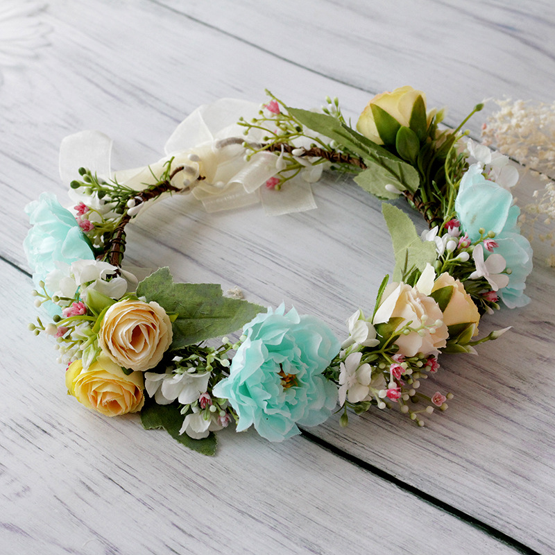 欧美复古新娘花环头饰仿真花朵缠花发带女士海边自拍婚礼写真花环