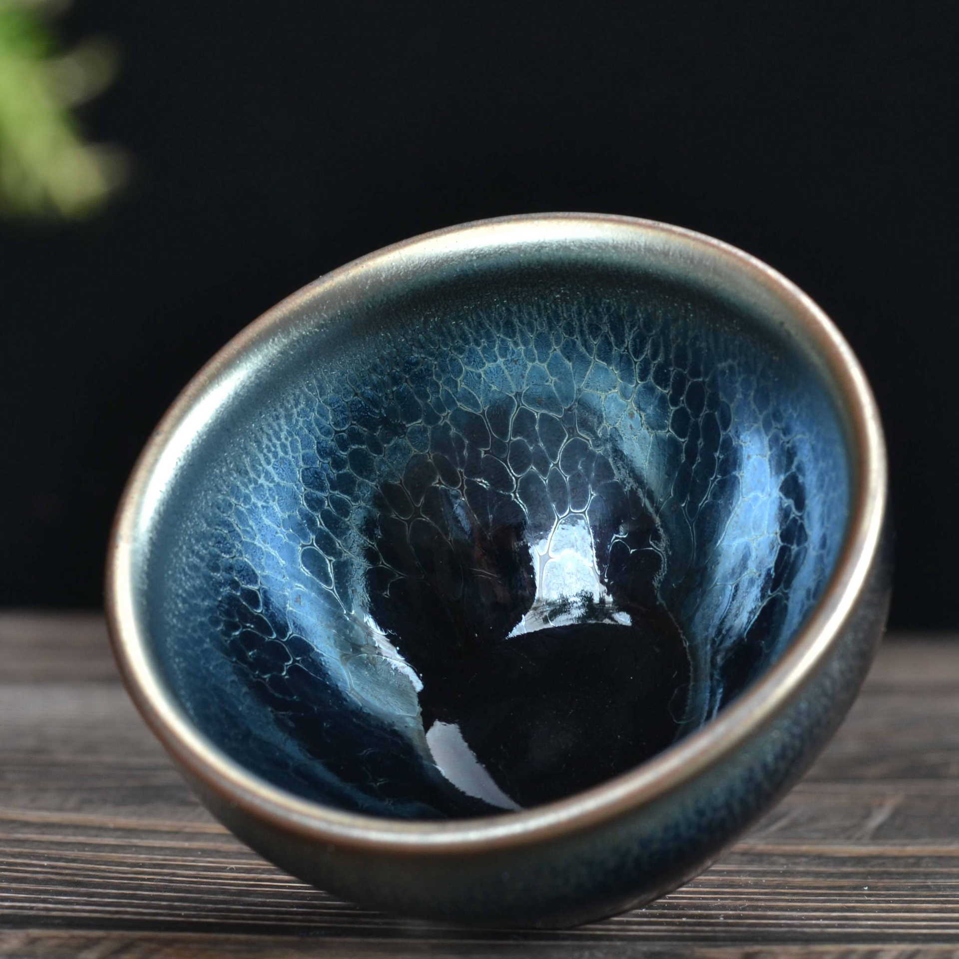 包邮 蓝莲花建盏 龙鳞纹单杯 建阳建盏茶杯茶具 窑变釉品茗杯