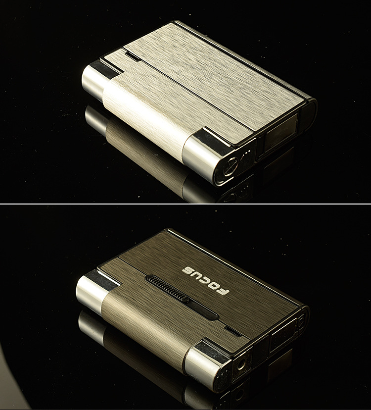 focus 自动弹烟盒打火机可装烟可点火一机两用铝塑装烟盒打火机