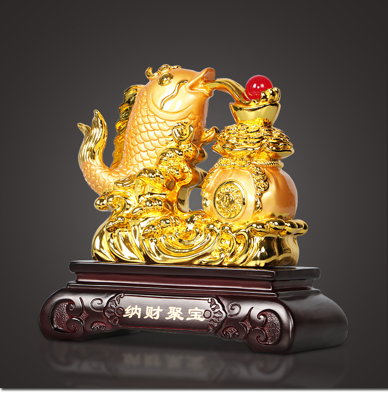 雅信树脂摆件新款8寸招财金鱼系列金色客厅书房办公室风水摆设品