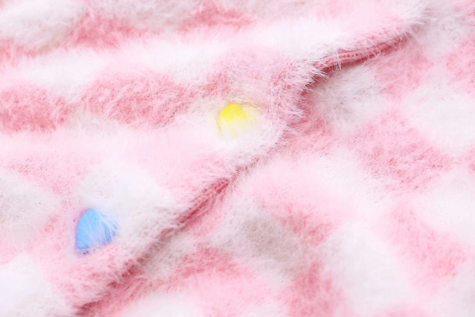 毛毛外套女 跨境2019秋冬新款ins欧美时尚粉色格子针织开衫