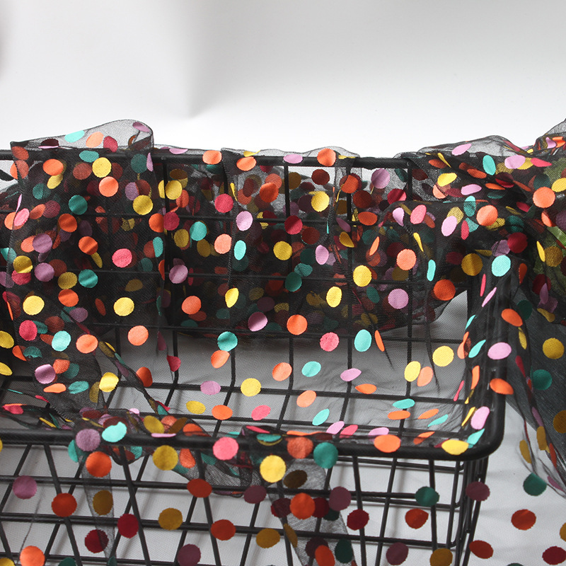 ins火爆特密网眼布纱布彩色波点网纱面料印花纱布网纱装饰布料