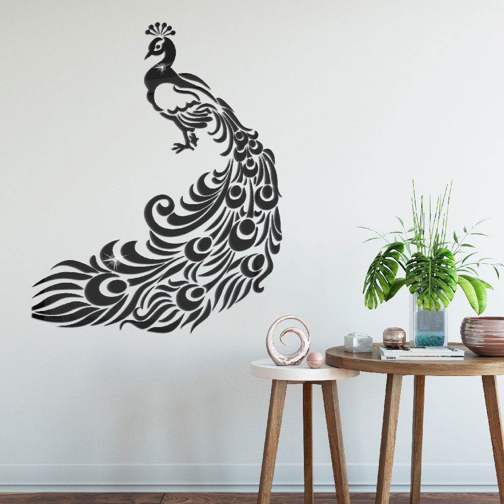 jm394几何孔雀亚克力水晶镜面贴立体 墙贴卧室客厅装饰贴