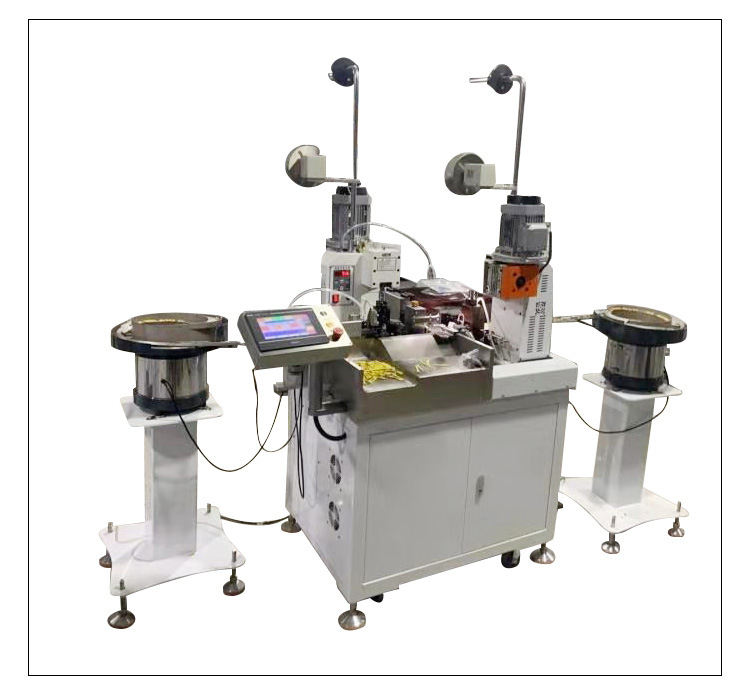 全自动双头振动盘端子机伺服冷压散装单粒绝缘端子送料铆压接线机