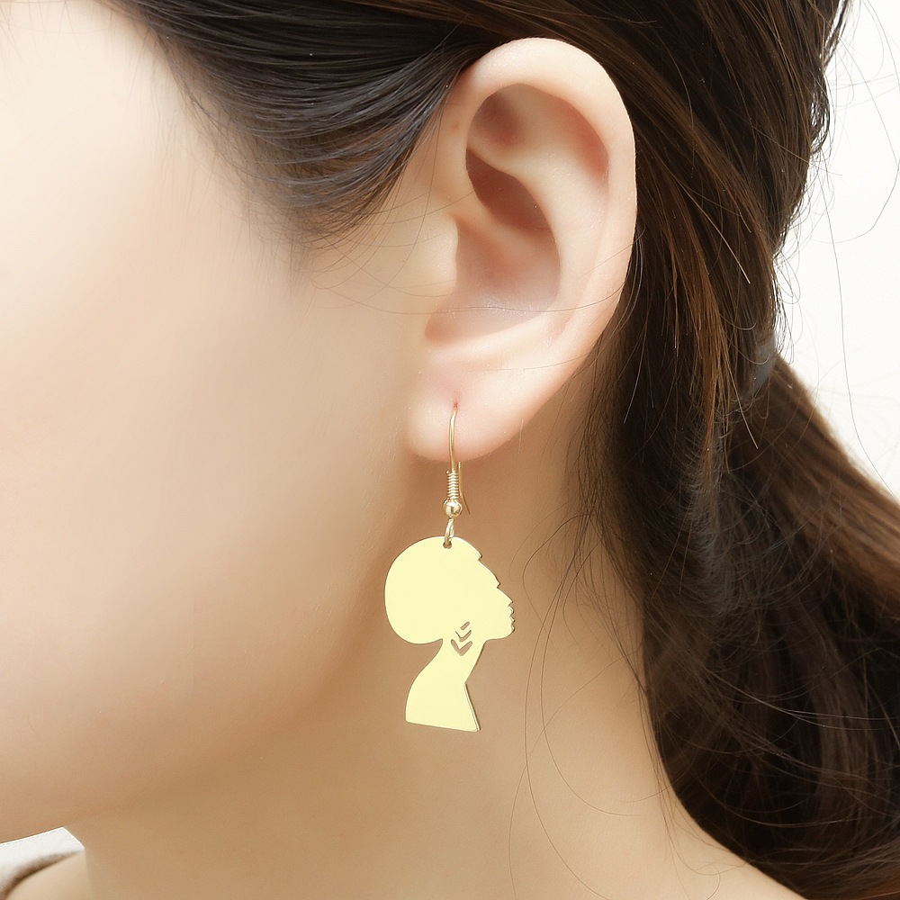 简约18k镀金非洲美女头像耳环ins人头耳坠欧美时尚女款钛钢耳饰