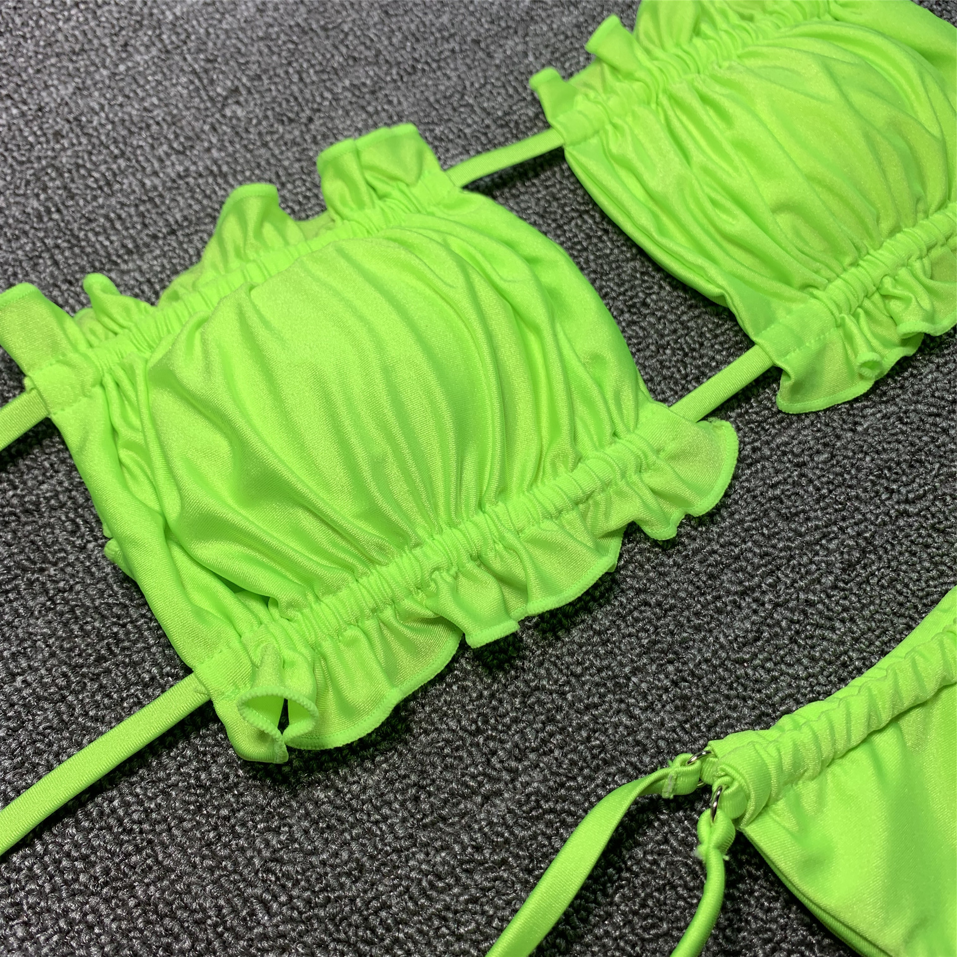 鹏翔2020新款比基尼欧美双面料有光布泳衣抽绳抹胸性感泳装2025