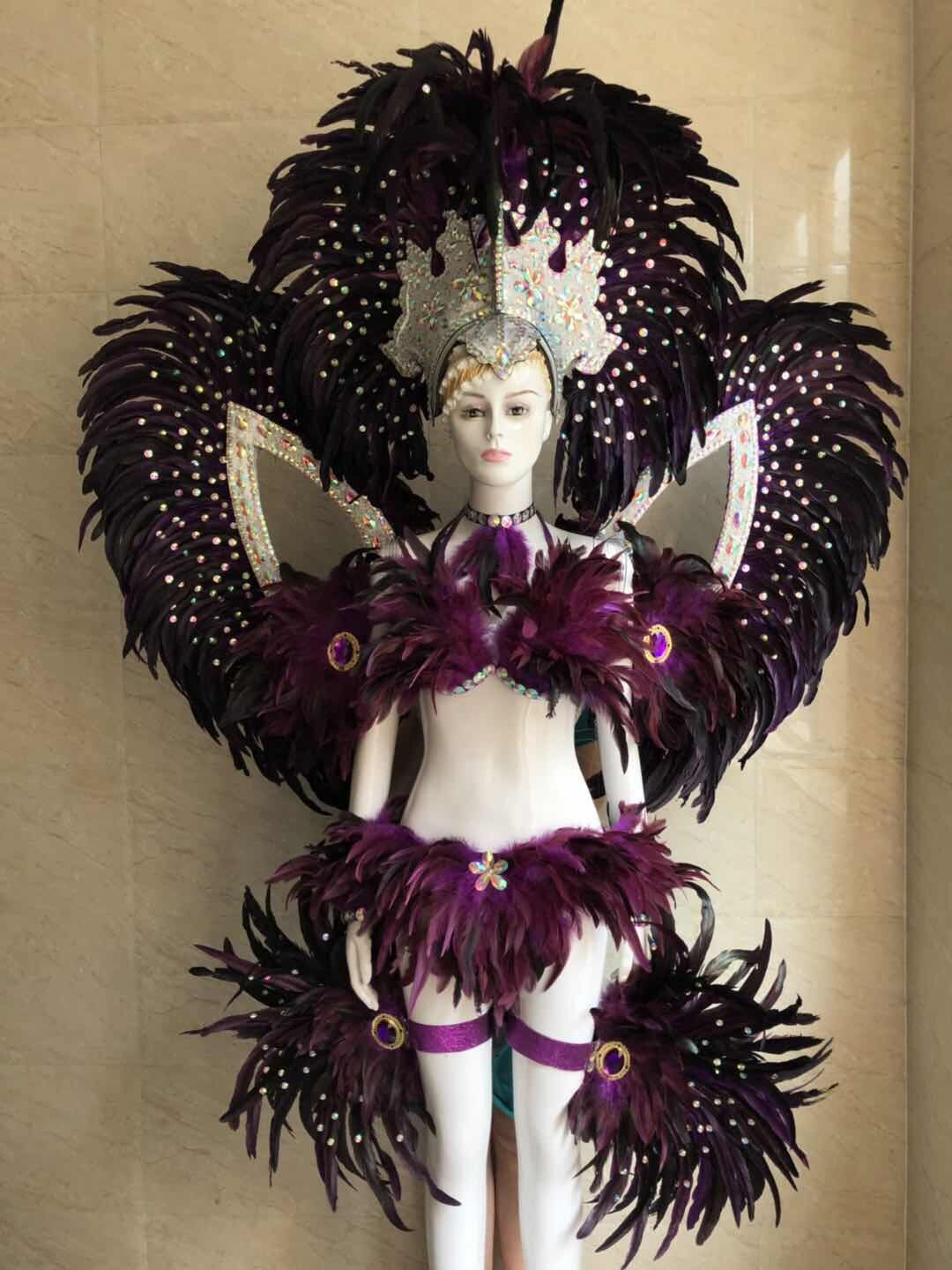 羽毛狂欢节表演 舞队套装桑巴舞服装 羽毛背板 羽毛头饰 开场表演