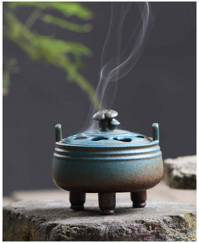 陶瓷香薰炉盘香炉家用三足仿古典灵芝香器沉香檀香熏香焚桌面摆件