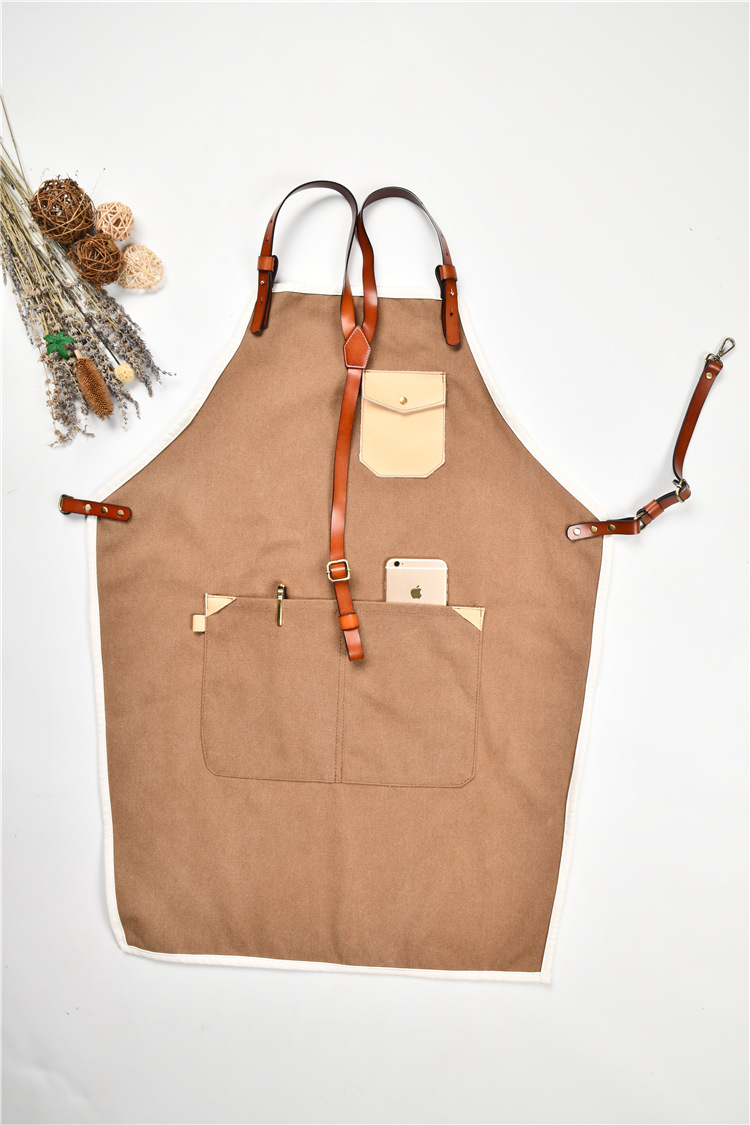 帆布交叉围裙简约时尚定制logo出口围腰花艺美甲美容美术工作围裙