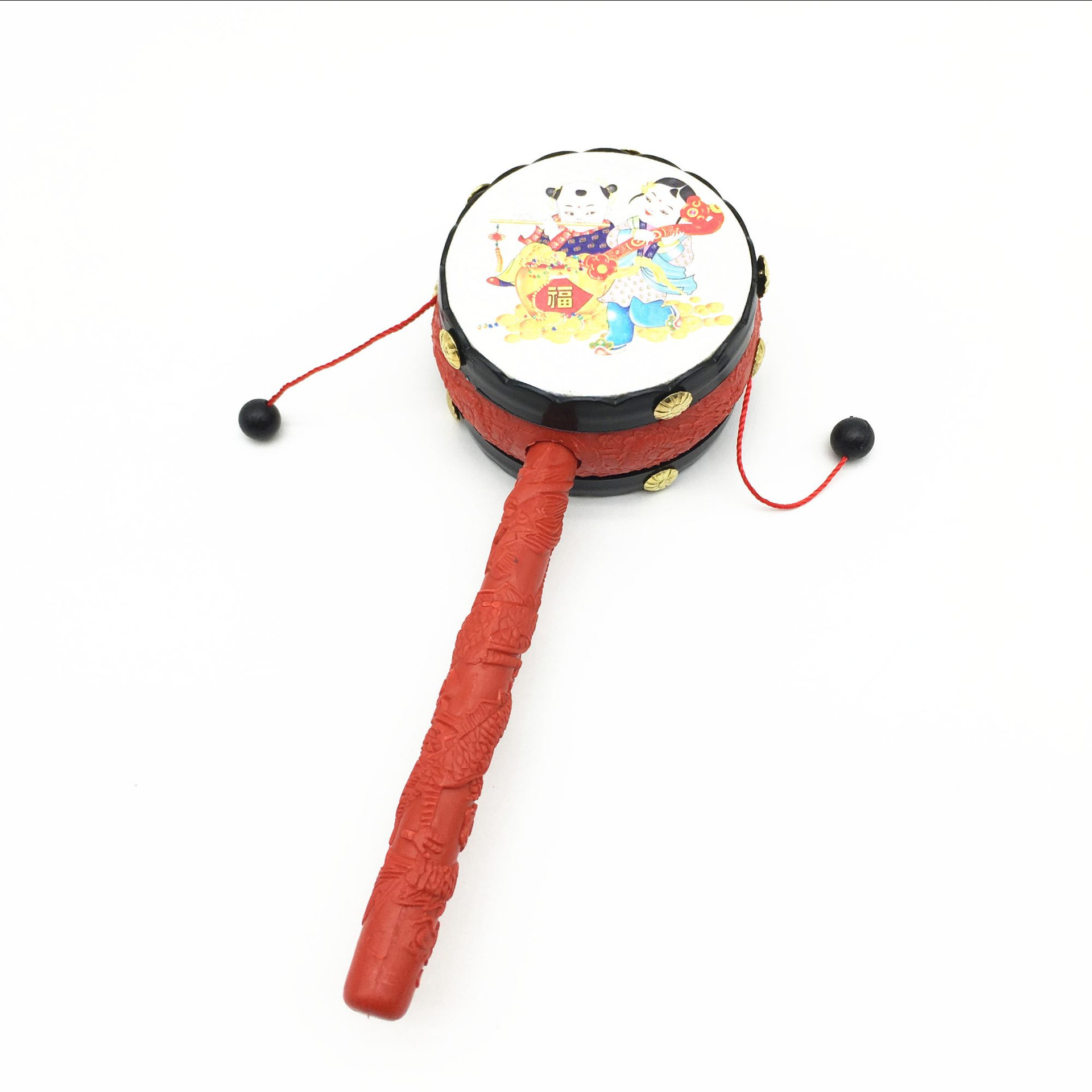 儿童吉祥塑料拨浪鼓小摇鼓婴幼儿手摇鼓 中号拨浪鼓 传统玩具批发