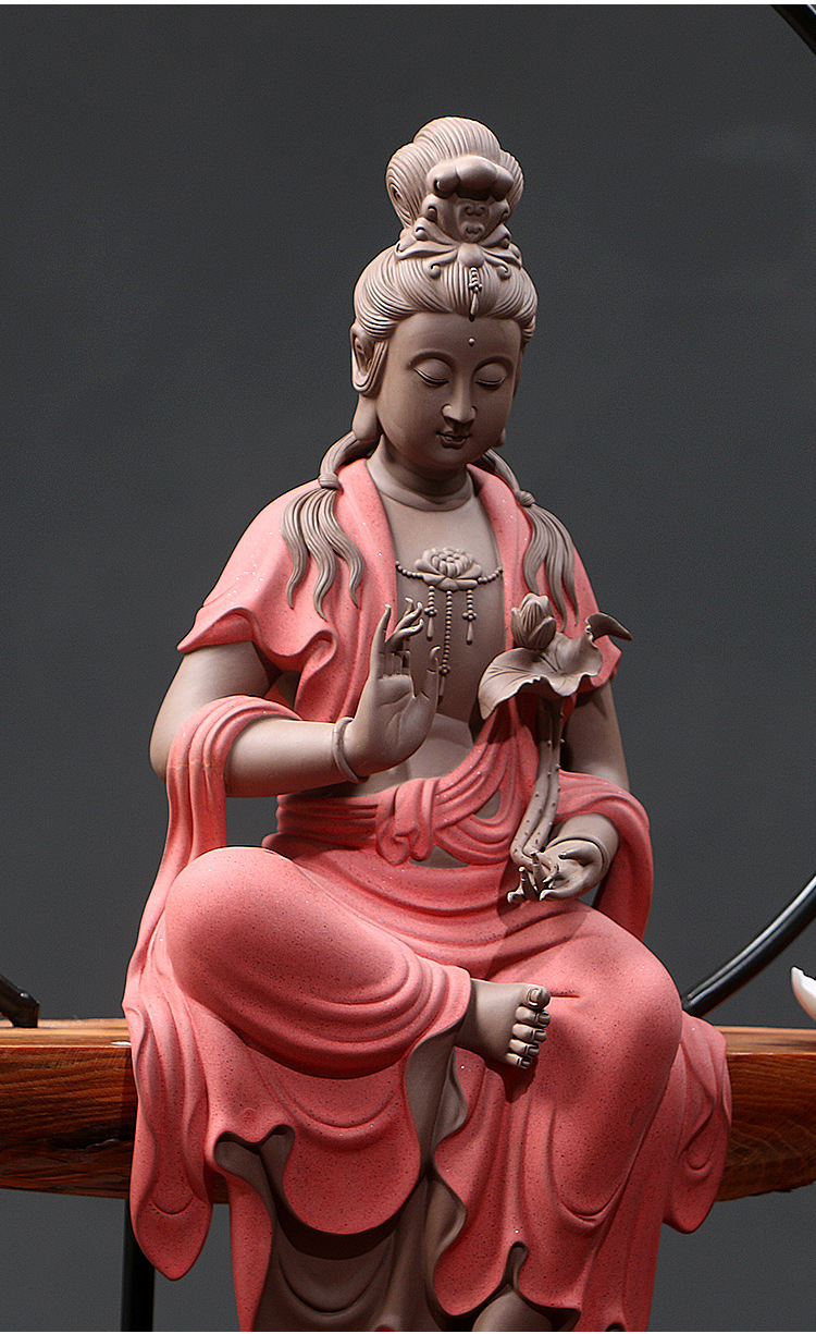 大号紫砂菩萨观音供奉创意家居装饰客厅摆件禅意中式陶瓷工艺品