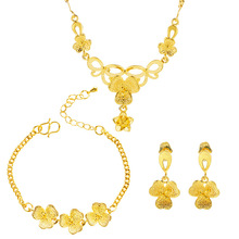 三件套装越南沙金水波链花朵项链女 黄铜镀金花朵手链 花朵耳坠