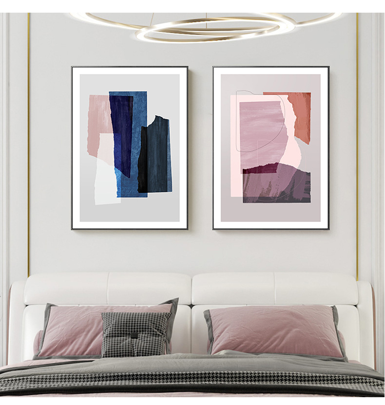 小清新抽象客厅装饰画现代简约沙发墙上挂画几何粉色卧室房间墙画
