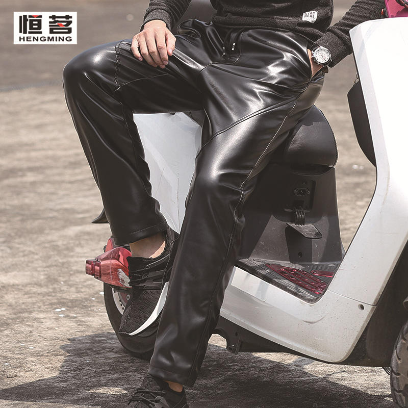 新款冬装摩托机车pu皮防水防油大码宽松加厚加绒长裤外卖哥皮裤男