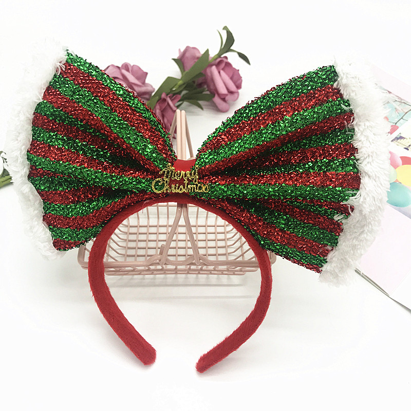 New Christmas Bronzed Fabric Big Bow Headband Fabric Plush Hair Band Exquisite Pleated Gradient Headband Wholesale