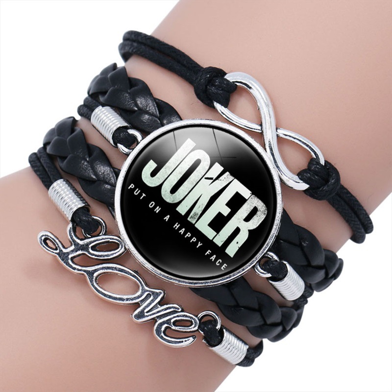 电影小丑joker黑色时光宝石皮革手串手环 欧美多层手工编制手链