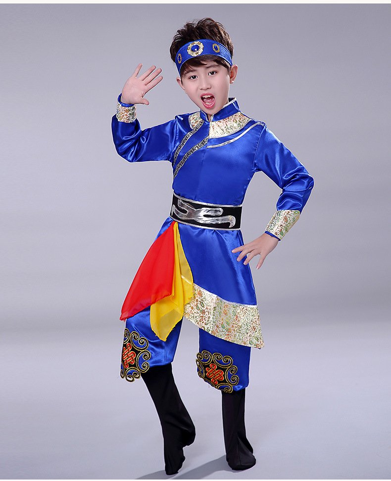 少数民族服装儿童男蒙古袍藏族舞蹈演出服蒙古族男童男孩表演服饰