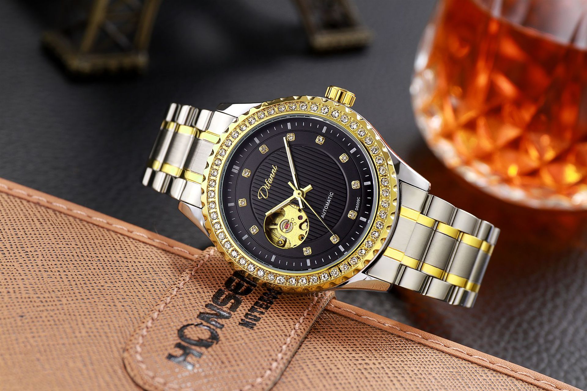 狄凡尼瑞士全自动机械表双镂空机械手表镶钻高档男表爆款男表