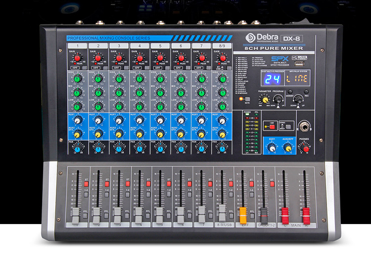 dx-8八路专业调音台dj混音器音频控制台带蓝牙usb内置24dsp效果