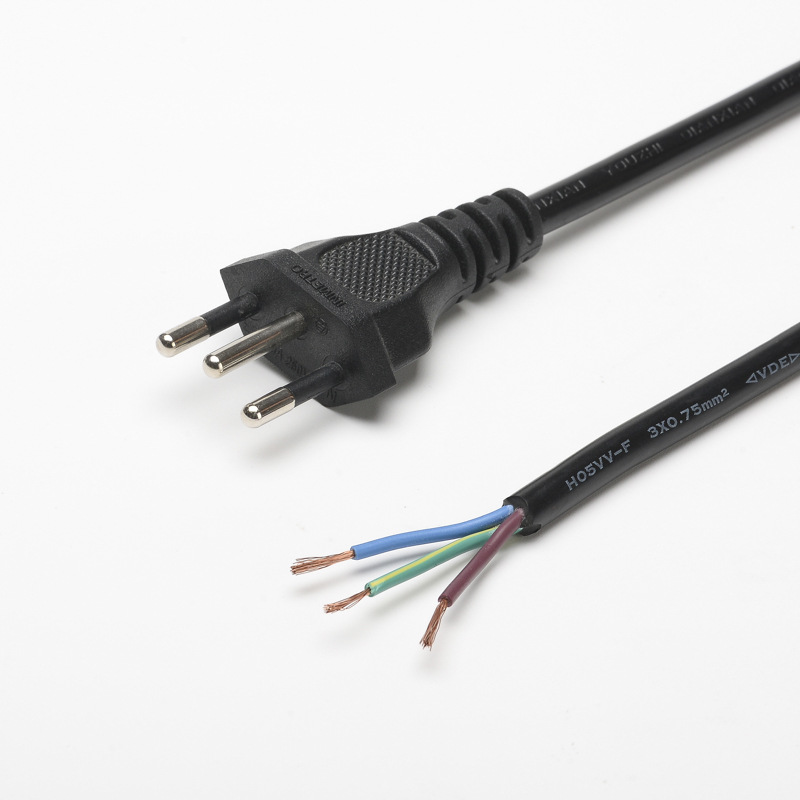 巴西三芯插头电源线 巴西规瑞士三插0.75平方1.5米单头裸尾电源线