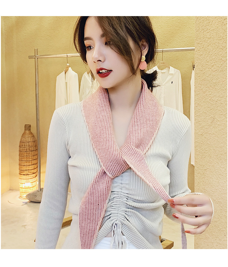 新款条纹三角巾女士新款秋冬韩版针织毛线围脖保暖时尚百搭围巾