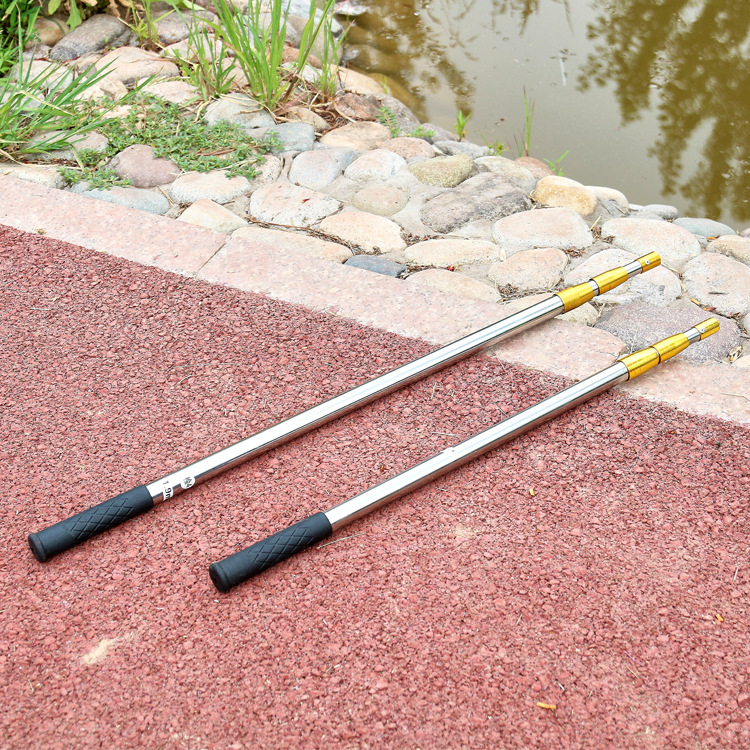 加厚不锈钢抄网杆 可随意定位伸缩杆 鱼叉杆 渔网杆3米4米源头厂