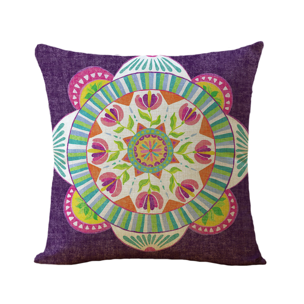 新款花曼陀罗抱枕套靠垫套 数码印花亚麻家居饰品z172