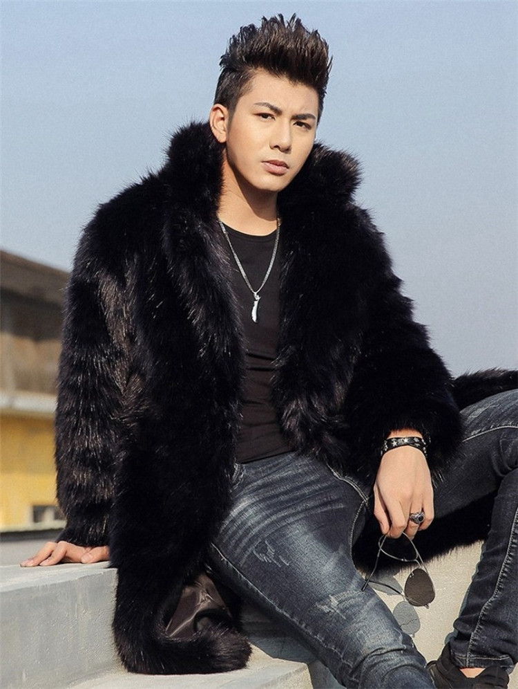 男仿皮草外套貂皮大衣长款仿狐狸毛水貂绒毛皮毛一体风衣男装潮款