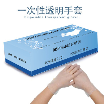 pvc透明手套纹绣一次性手套无粉美容劳保防护手套50只 跨境商品