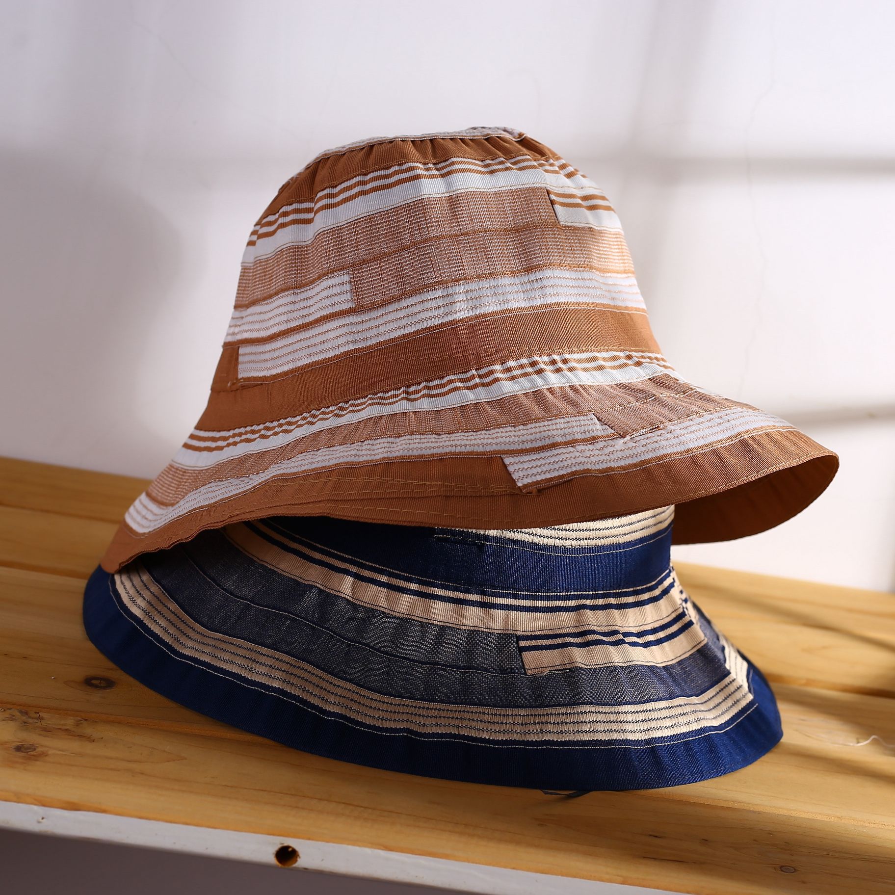 春夏款拼色日系渔夫帽轻薄可折叠易携带女士遮阳帽防晒帽太阳帽子