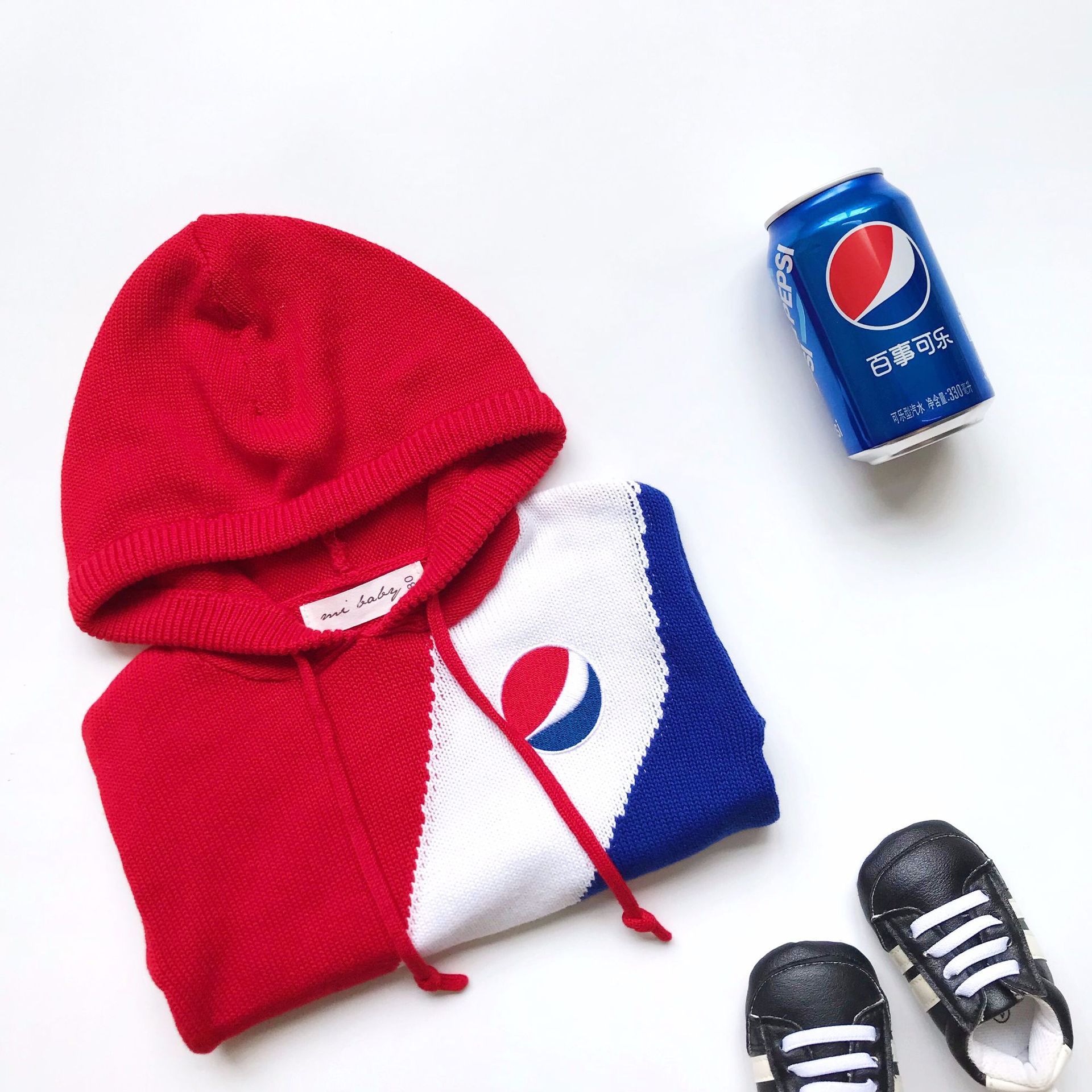 20年春新款男女童宝宝潮童纯棉针织毛衣连帽上衣套头百事可乐外套