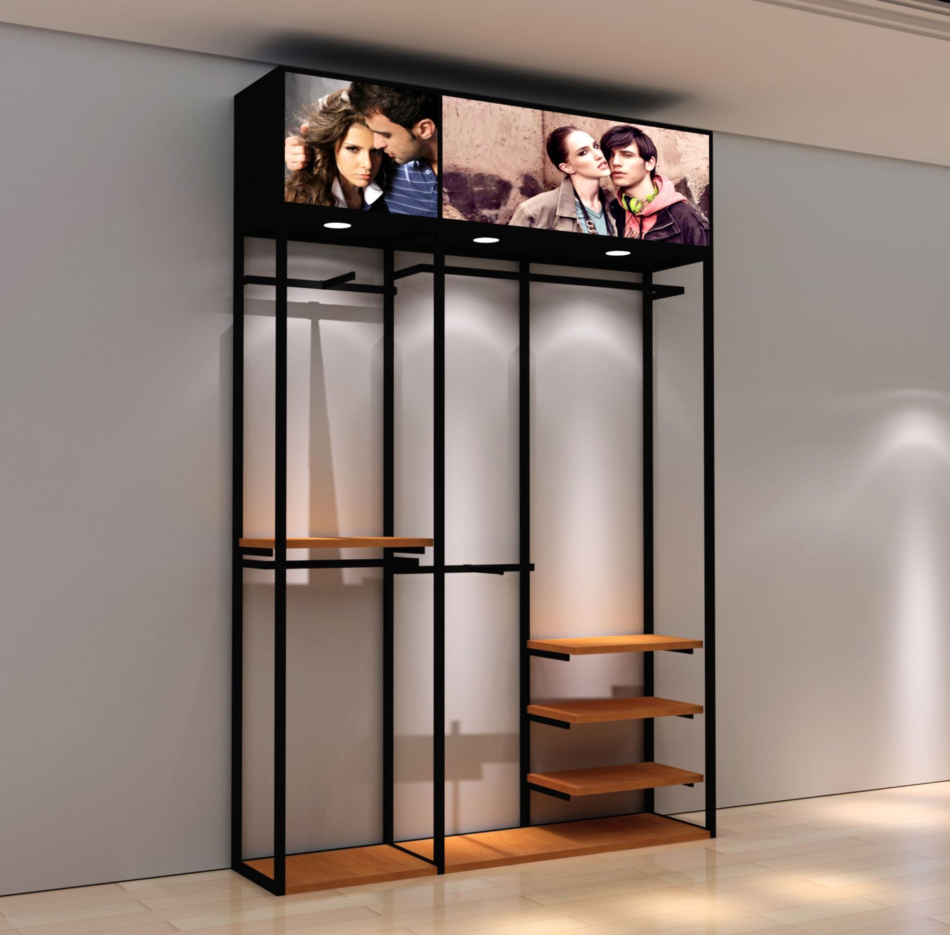 佛山品牌服装展示架定制 男装高柜 休闲男装展示挂架 品牌展示柜