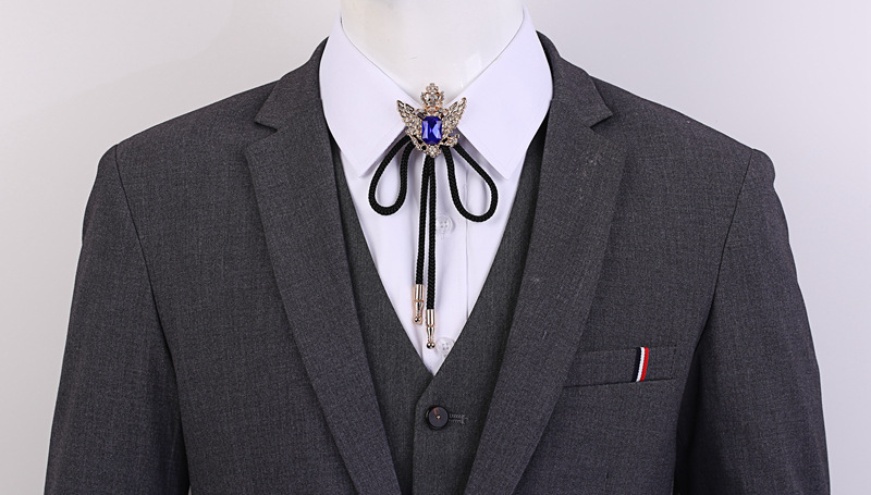 欧美领绳波洛领带男士bolo tie宝石领结水晶花复古项链新款配饰