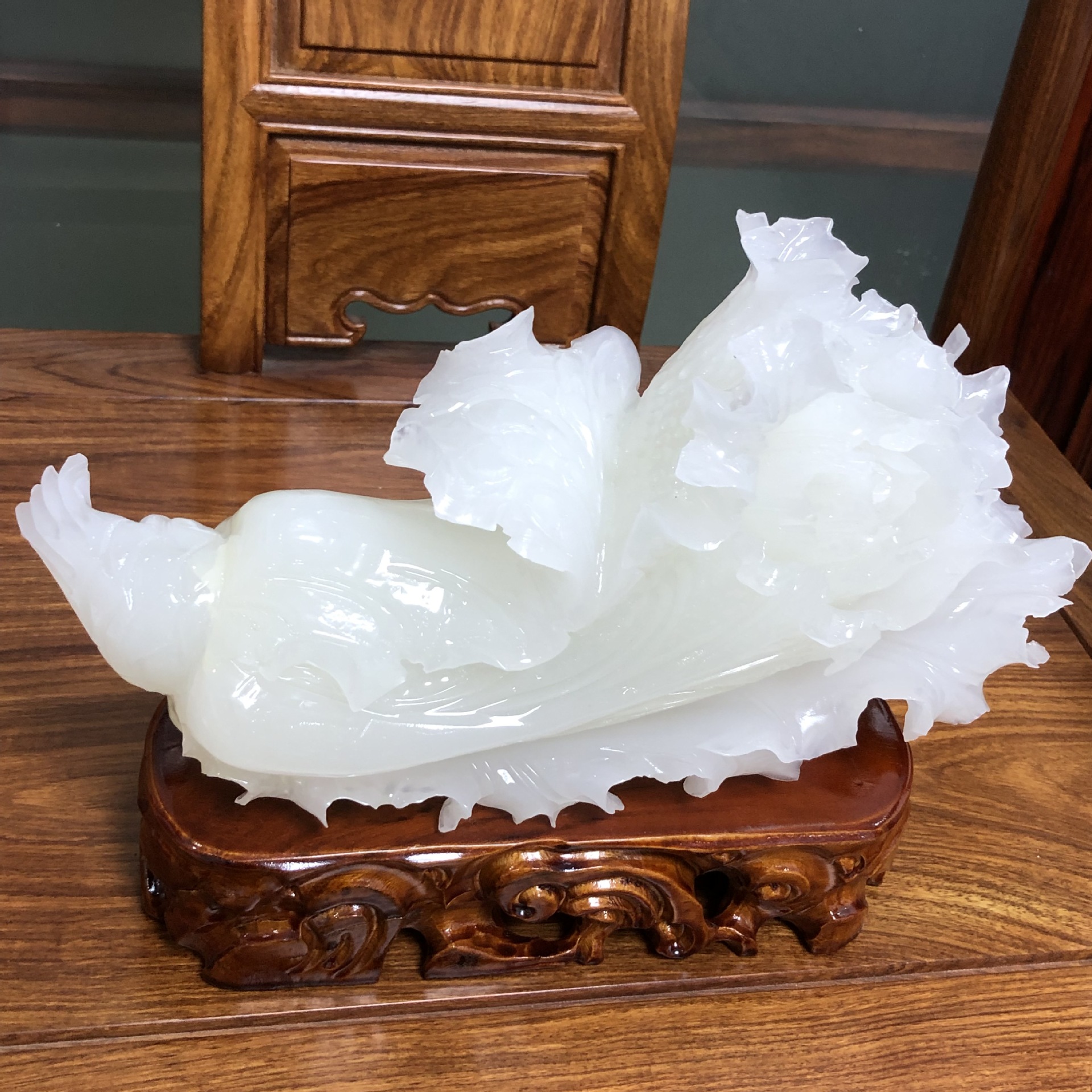 真玉批发阿富汗玉白菜玉雕摆件蓝田玉白菜玉石白菜家庭客厅摆件