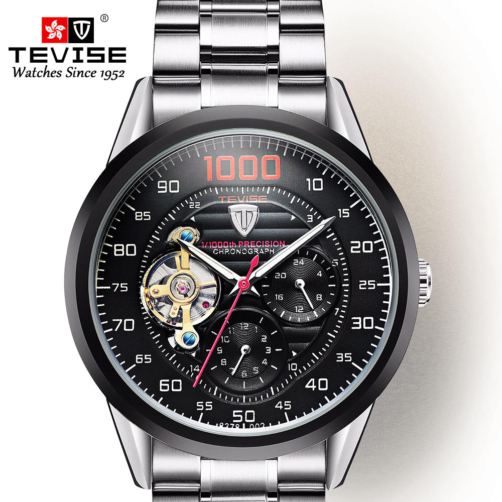 瑞士tevise特威斯手表全自动机械手表休闲陀飞轮外贸防水男士手表