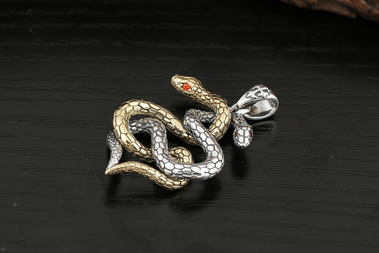 一件代发泰银个性十二生肖双蛇缠绵情侣吊坠s925纯银复古创意潮饰